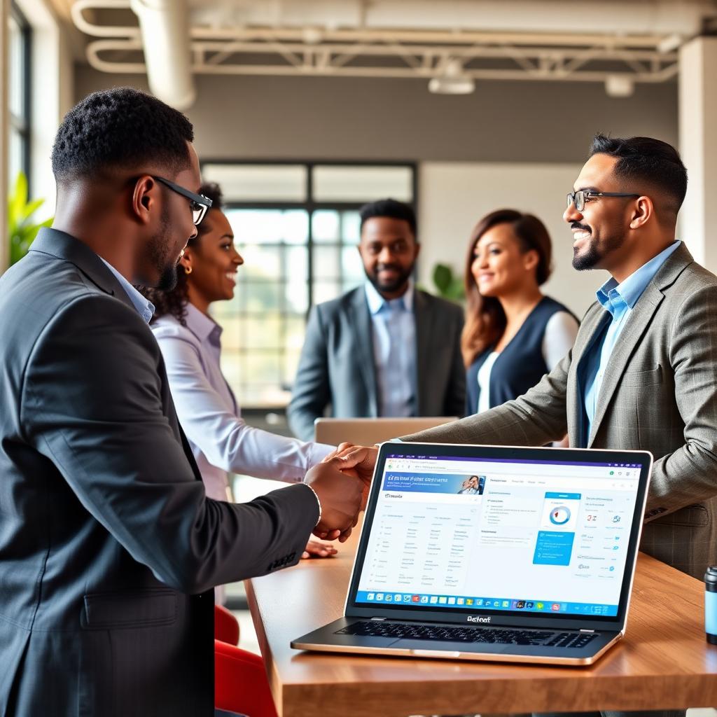 Christian business owners networking with a directory dashboard